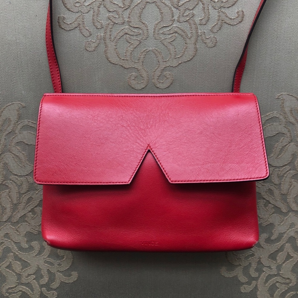 Vince red leather crossbody bag